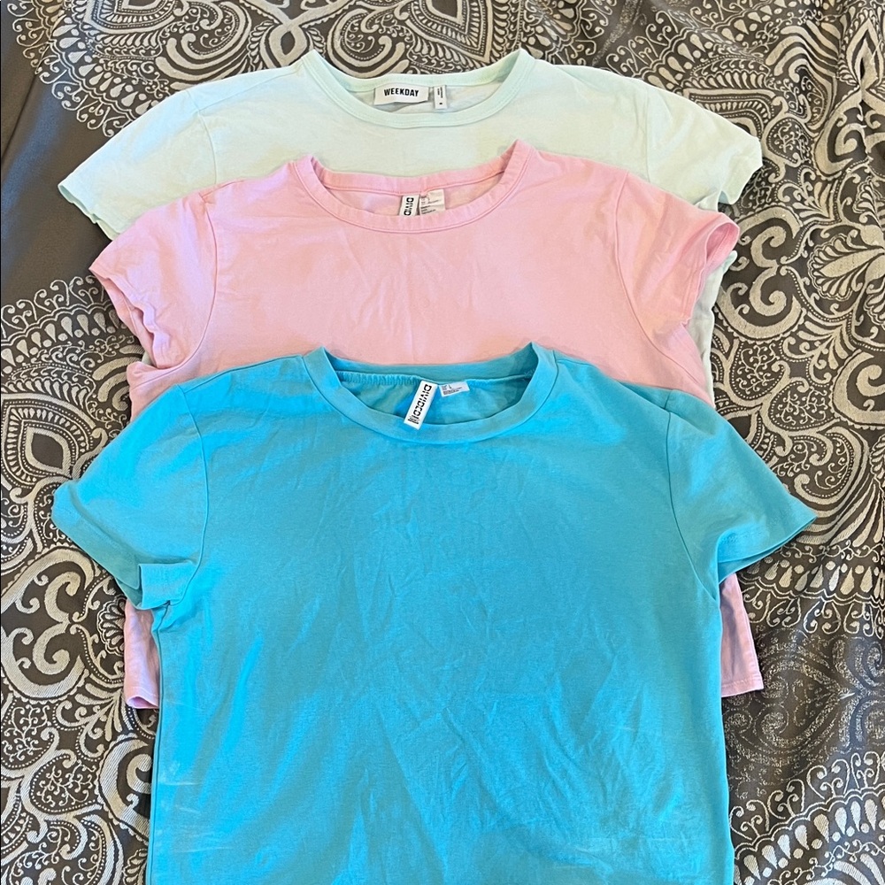 Cropped T-Shirt Trio - Blue, Pink, Mint